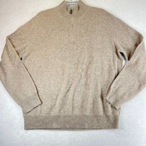 BLACK BROWN Men XL Tan 2 Ply Cashmere Soft Cozy Quarter Zip Up Sweater Mock Neck